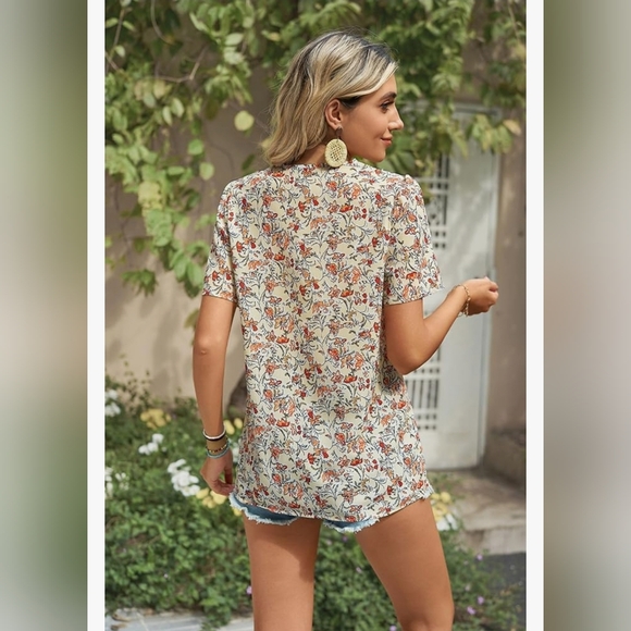 Boho Tops Blouses for Women V Neck Floral Summer Shirts Trendy Short Sleeve - Picture 12 of 14